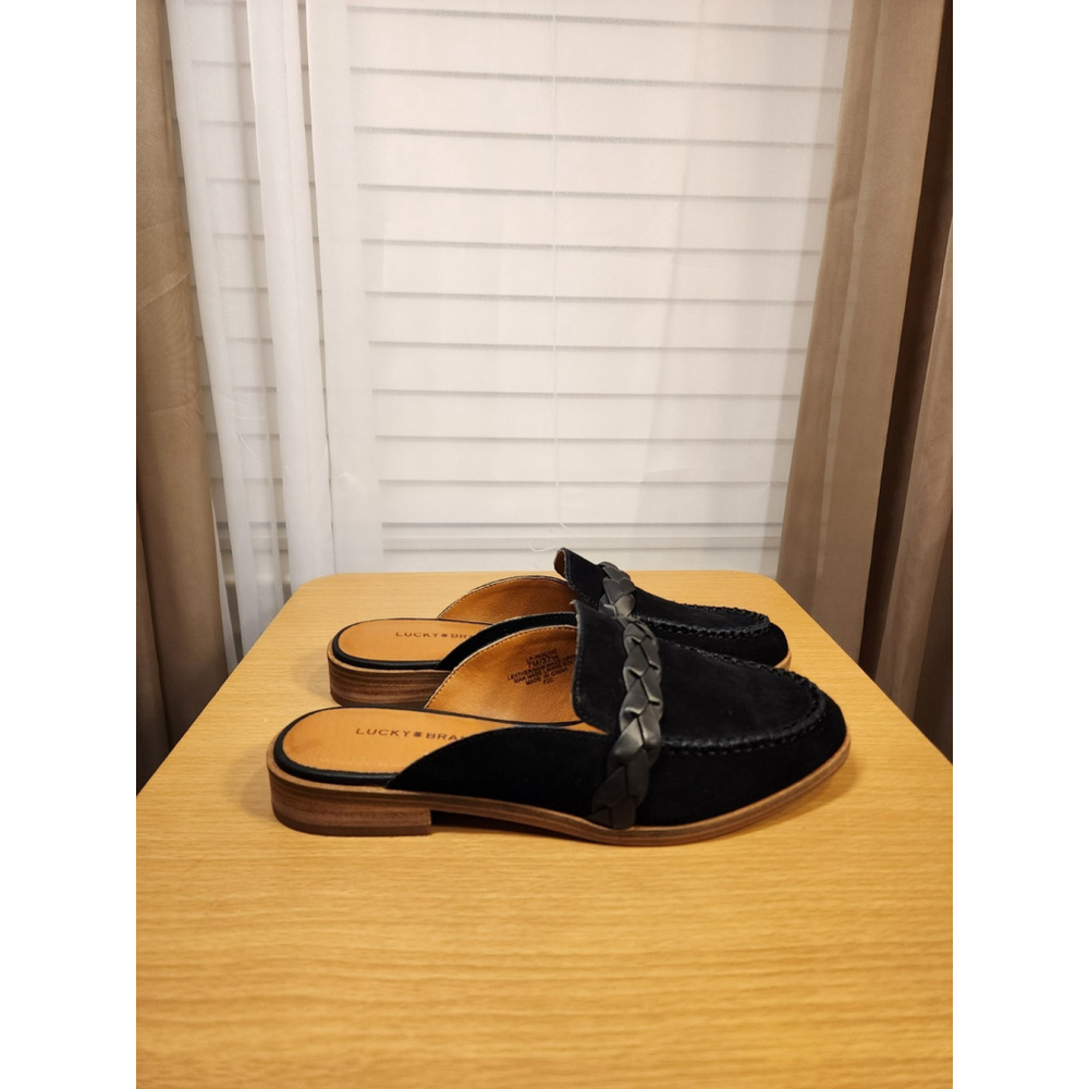 Lucky Brand Suede LEATHER Mule Loafers Slippers Sandal Shoes Size 9.5 M BLACK - Picture 6 of 14